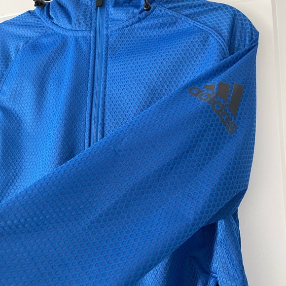 Adidas Climastorm Hooded Jacket Blue Size M Unisex Full Zip Water Resistant - Picture 3 of 9